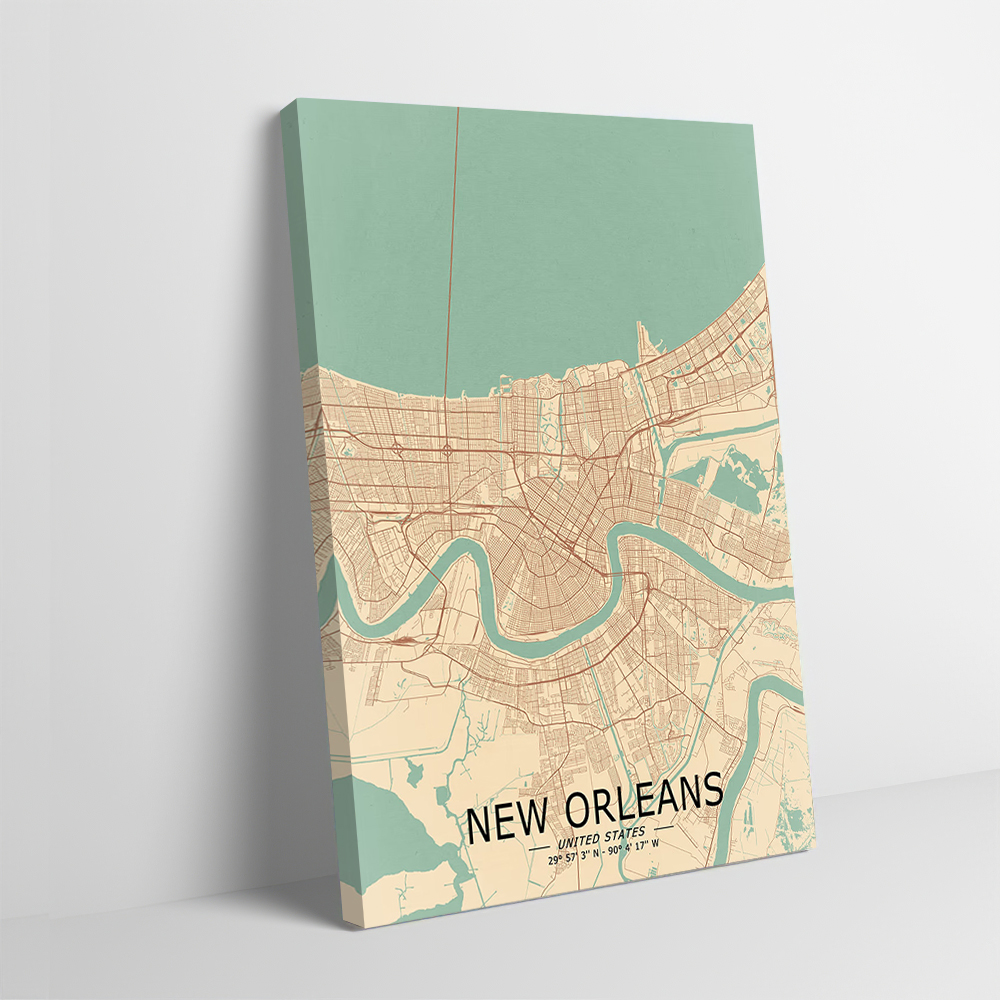 Home Decor New Orleans - New Orleans Vintage Map Poster Customizable