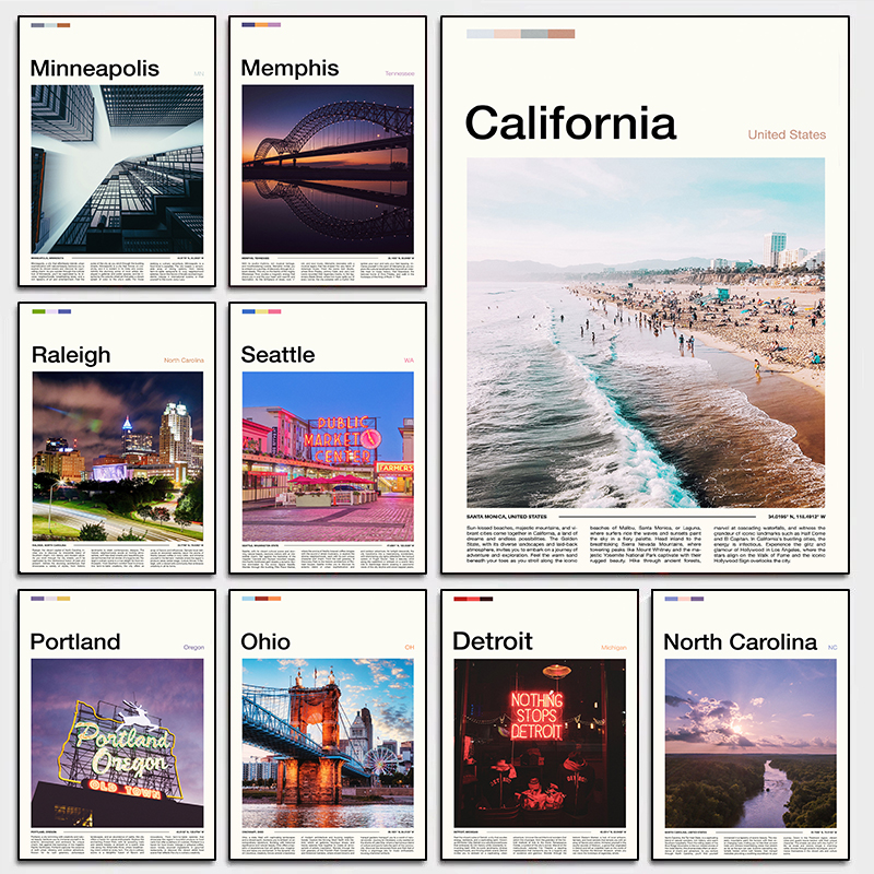 Home Decor Dallas - classic City Landscape Travel Posters California