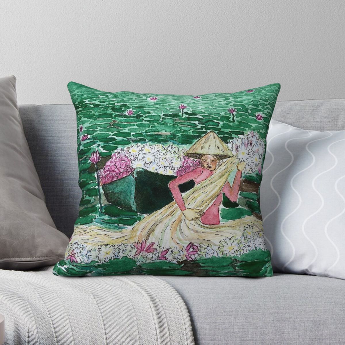 Home Decor Vietnam - Lady Harvesting Water Lillies Vietnam Square