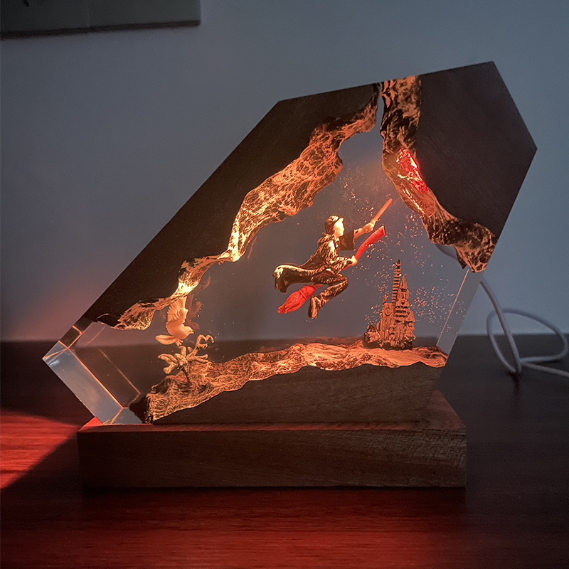 Home Decor Lamp - Wood Resin Epoxy Lamp Wizard Boy