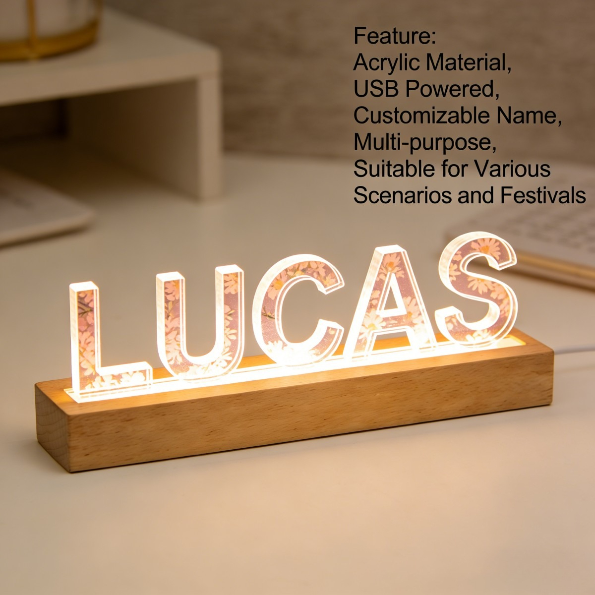 1pc Custom Text Floral Acrylic - Home Decor Lamp review and price
