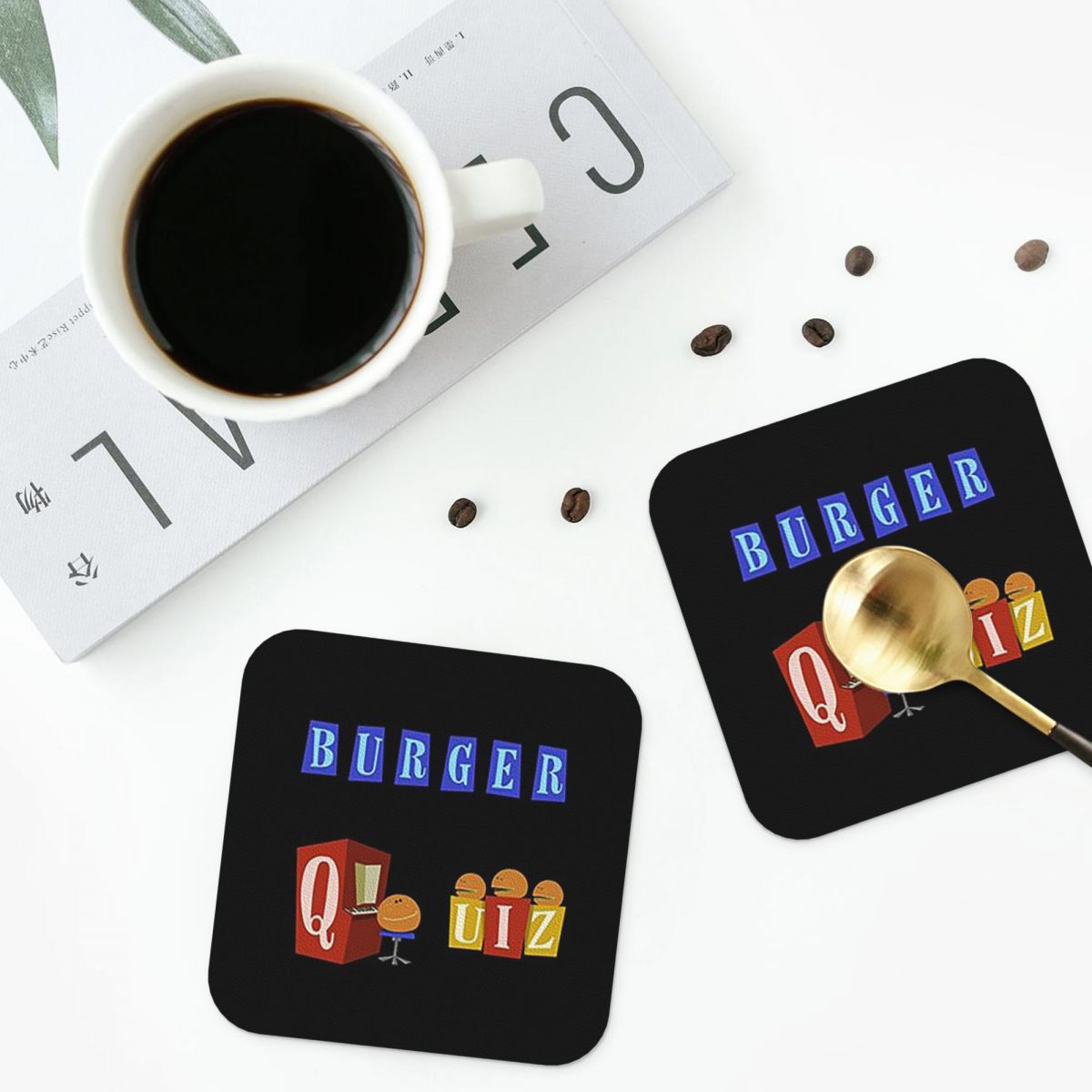 Burger Quiz New Logo Coasters  - Home Decor Quiz Free review and price