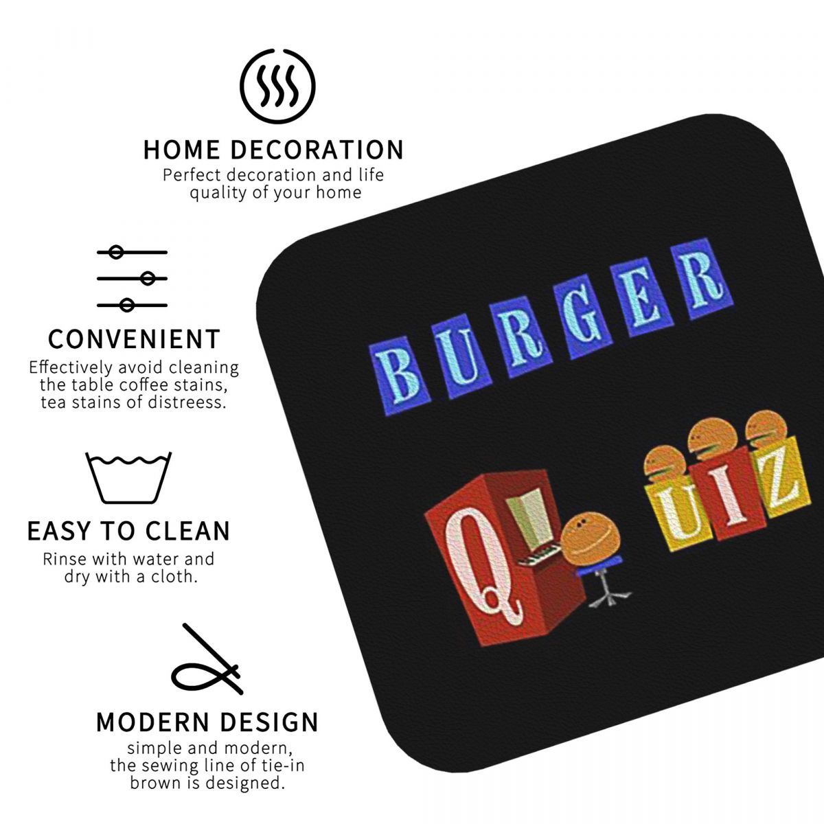 Burger Quiz New Logo Coasters  - Home Decor Quiz Free review and price